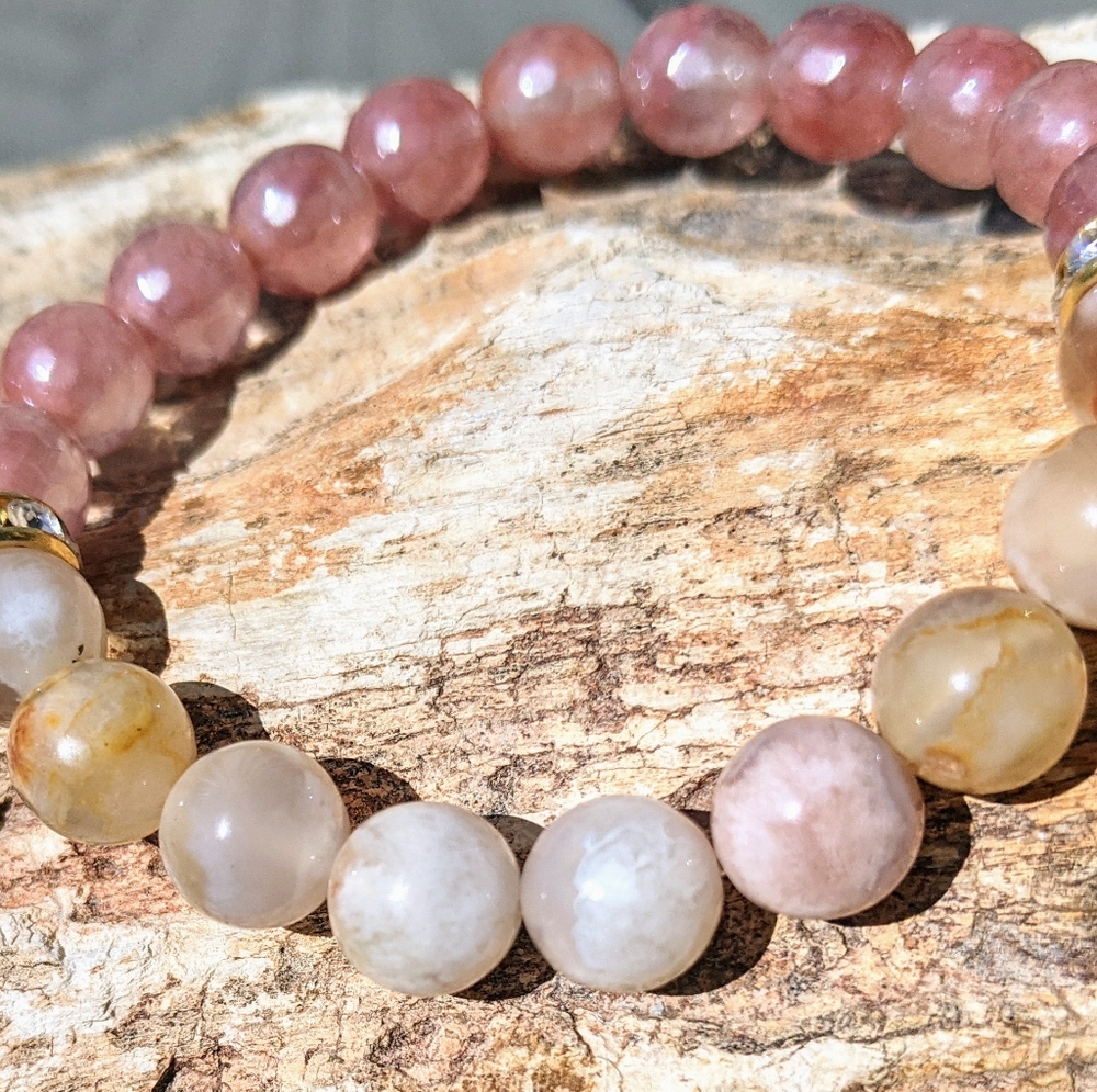 Crystal Flower Agate & Cherry Quartz Bracelet
